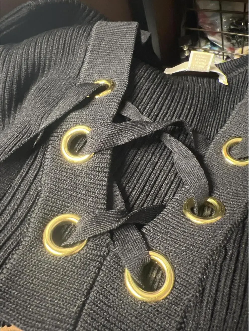 Michael Kors Black Ribbed Lace-Up Knee Length Dress M $325